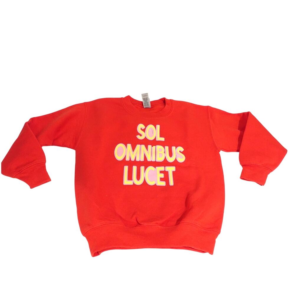 NEW RED SWEATSHIRT/ LATIN QUOTE / THE SUN SHINES FOR EVERONE